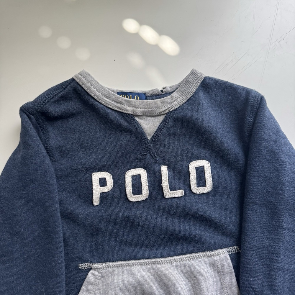 Polo Ralph Lauren Sweatshirt Kids 2T Blue Gray Colorblock Fleece Pullover Logo - Picture 2 of 10